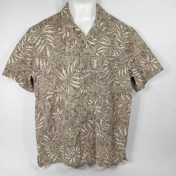 COLUMBIA Men's Brown Hawiian Leaf Design Button Front Shirt Size Medium - Picture 3 of 10
